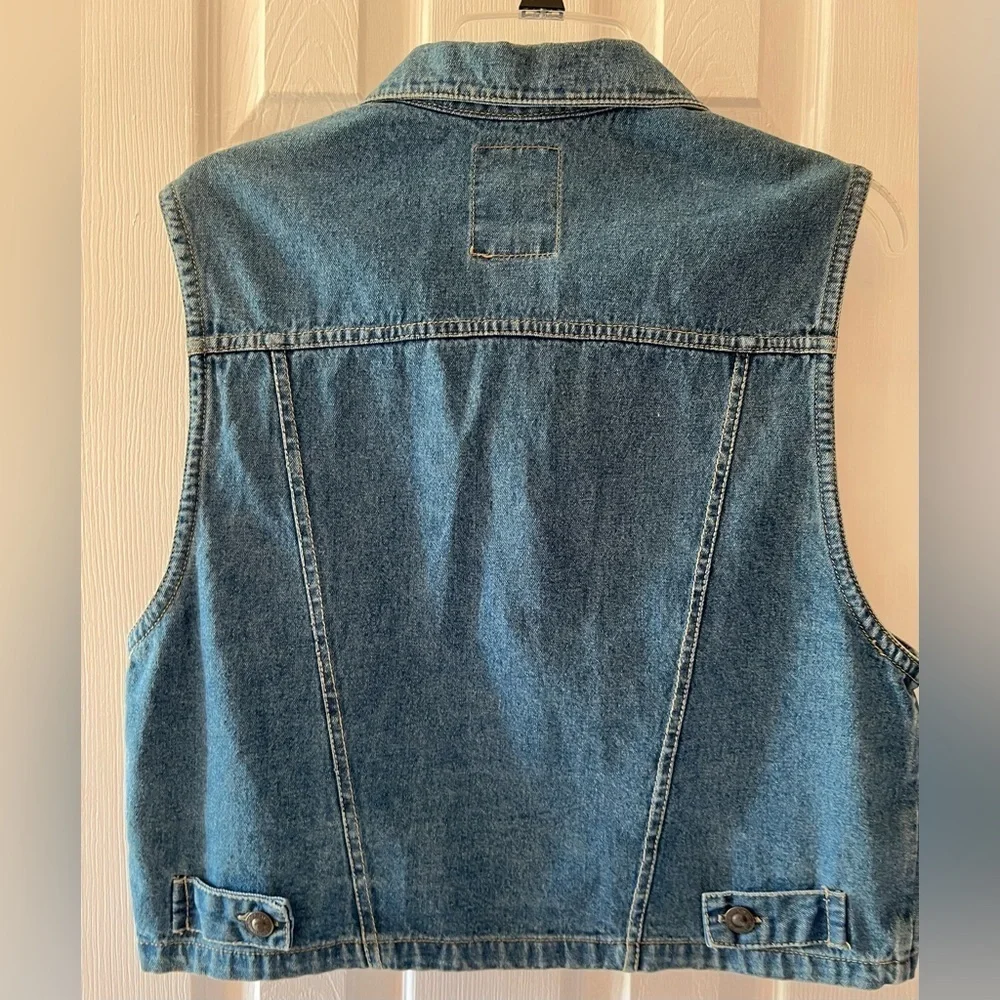 Vintage StudioWear Blue Denim Button Front Vest Cropped EUC L #1284